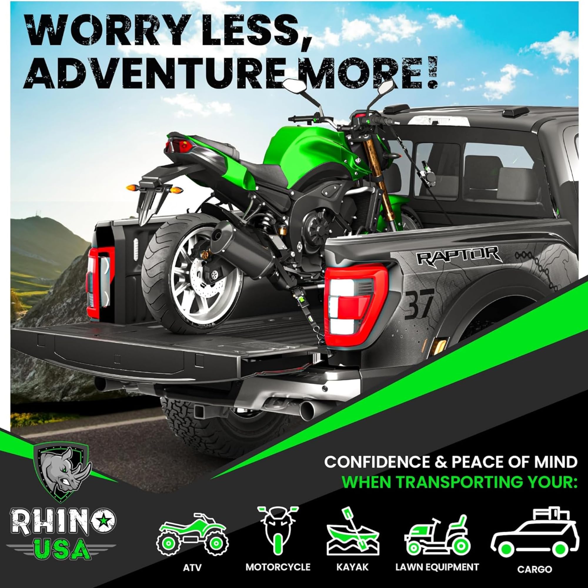 Self-retracting mechanism minimizes loose strap during transit.