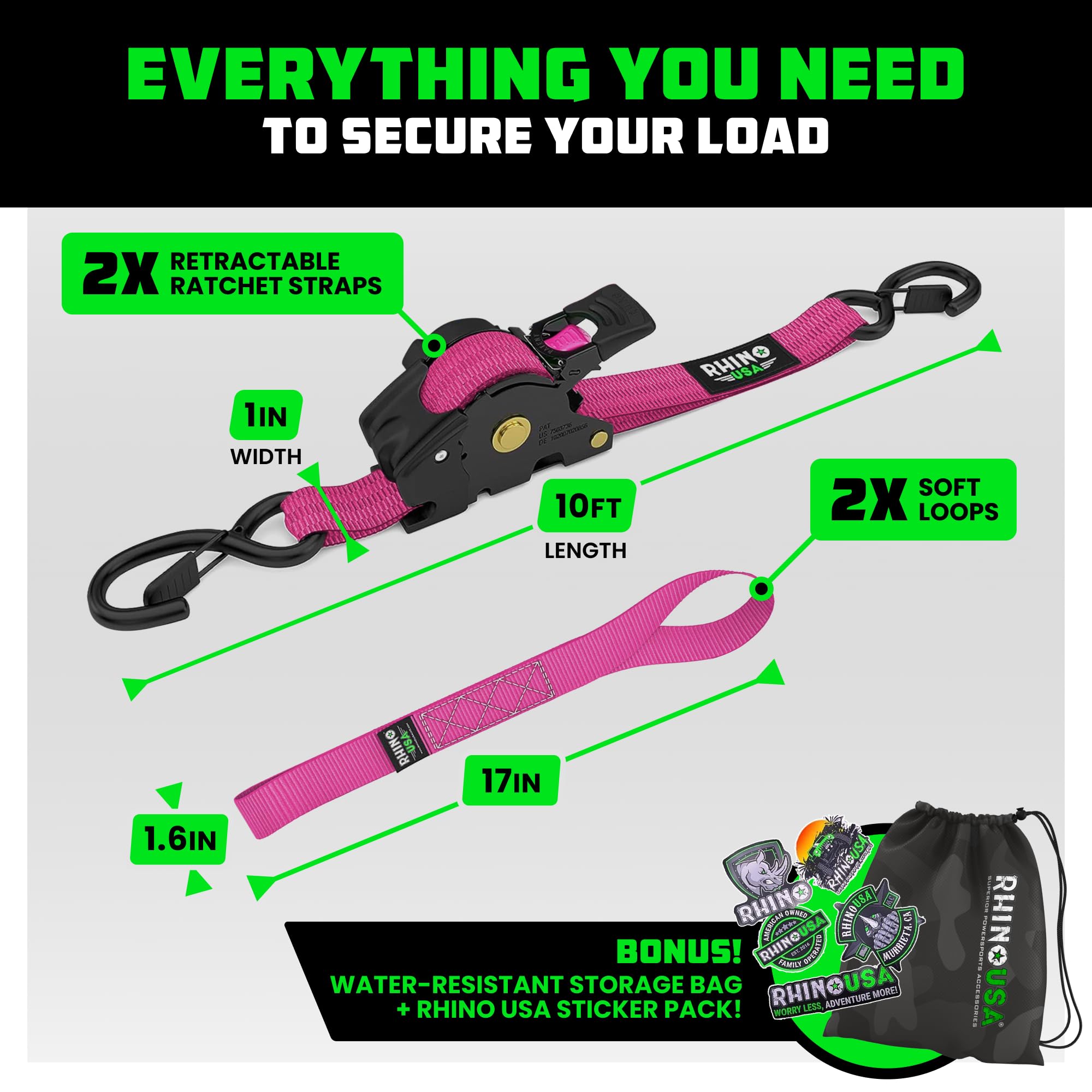 Rhino USA soft loop tie-downs included for versatile anchor points.