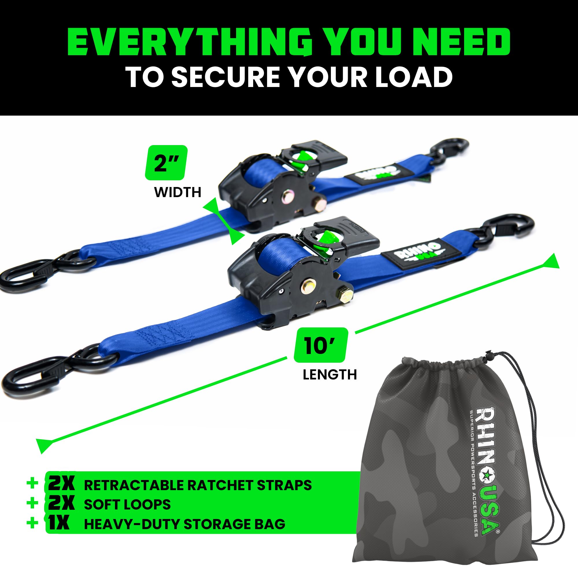 Rhino USA soft loop tie-downs for versatile roof rack or truck bed anchors.