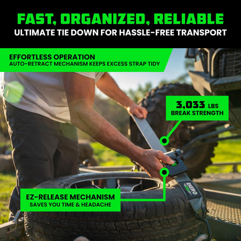 Rhino USA strap extended length enables fast, secure tie-downs.