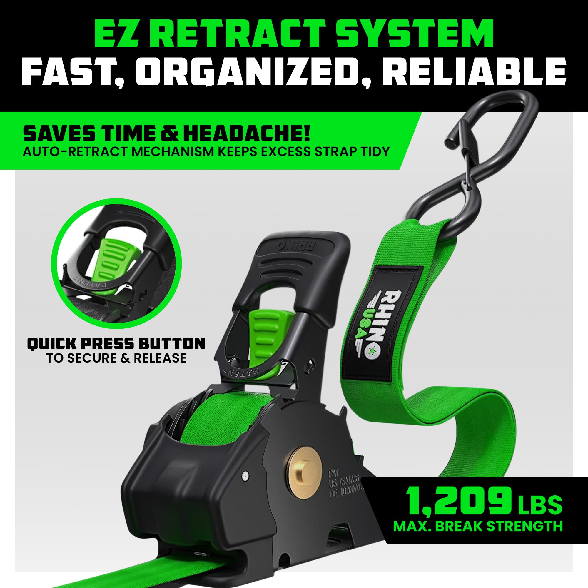 Rhino USA green strap close-up on ergonomic handle for comfortable, heavy-duty use