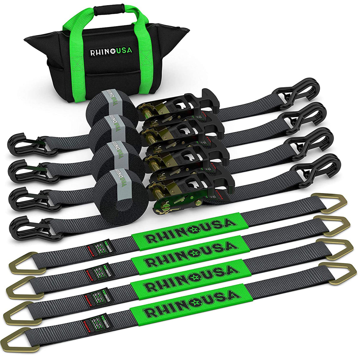 Rhino USA tie-down kit 4-pack securing trailer loads with durable straps