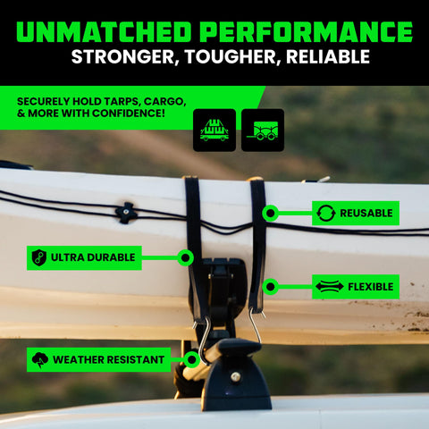Rhino USA weatherproof bungee cords resist elements for long-lasting outdoor use.