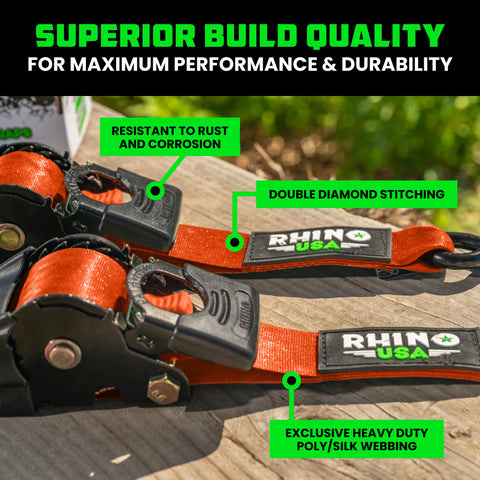 Zinc-coated ratchet on Rhino USA strap for durable performance