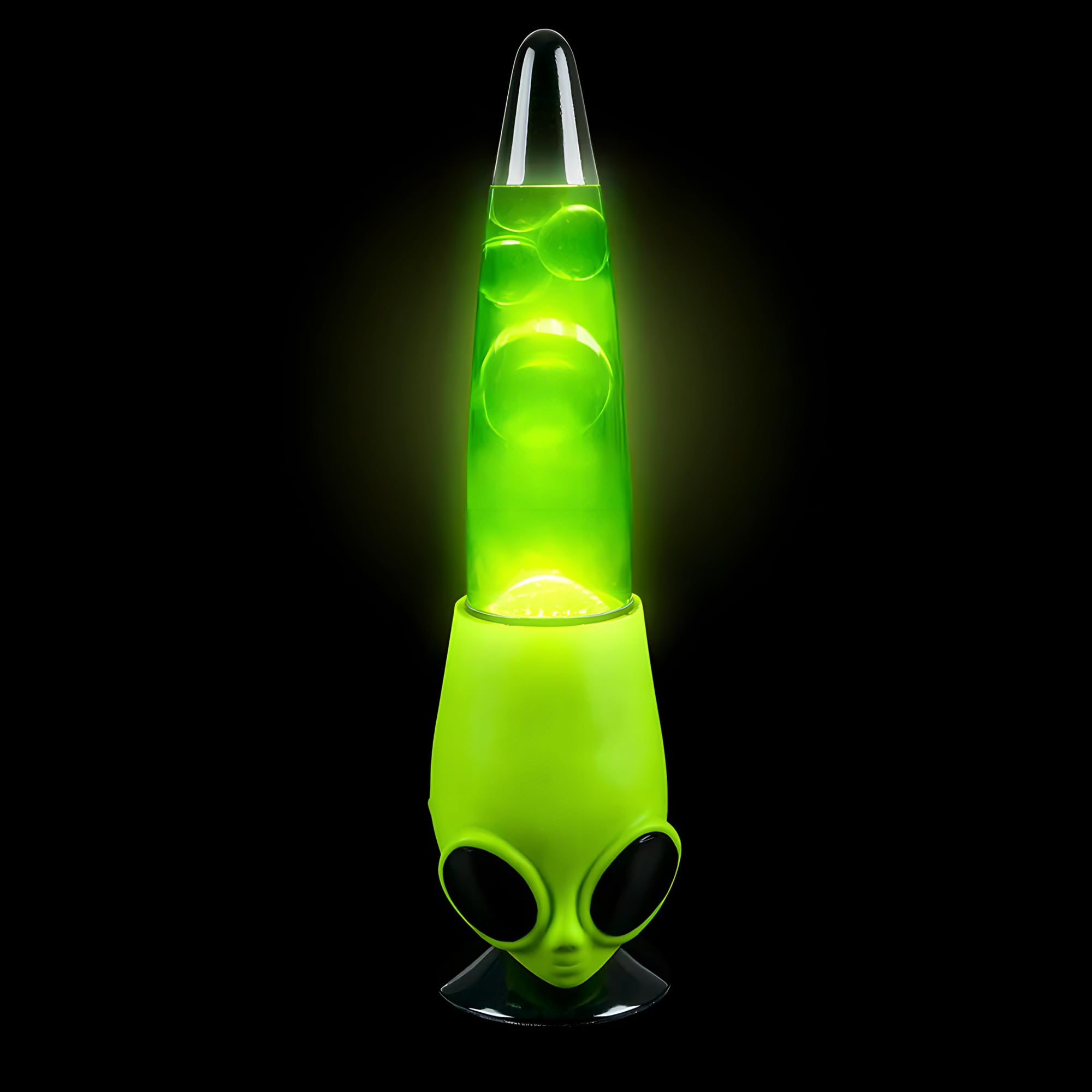 Rhode Island Novelty alien head lamp casting ambient colors across a desk