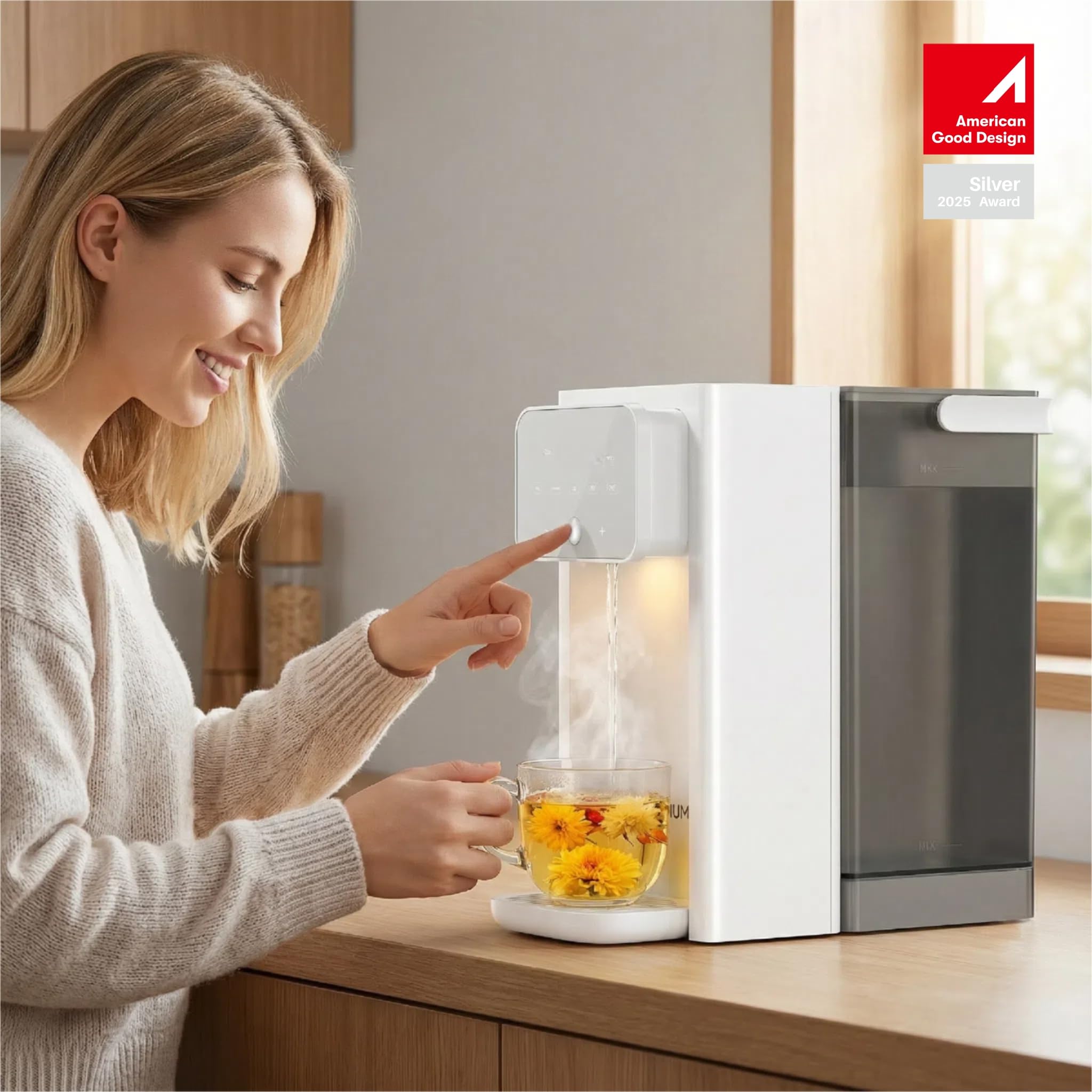 Rhovam dispenser dispensing action showing quick pour design.
