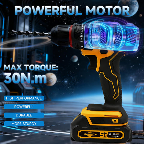RhovixStar cordless drill with 3/8-inch keyless chuck enables quick bit changes