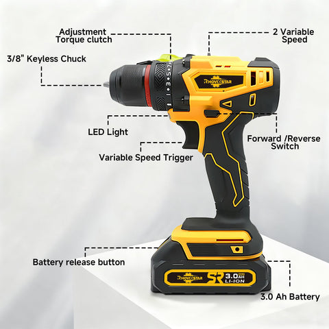 RhovixStar cordless drill LED light illuminates dim spaces for precise operation
