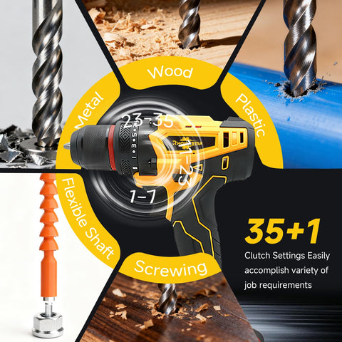 RhovixStar drill set showing two 3Ah batteries powering longer projects