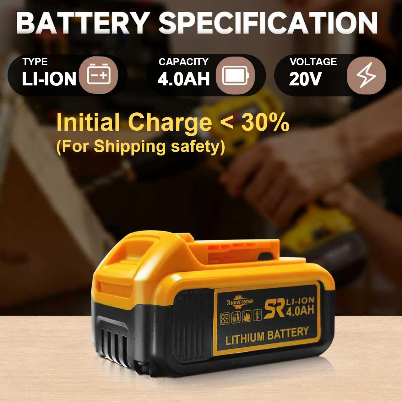 RhovixStar Dewalt 20V MAX charger shown with a clean, practical design.