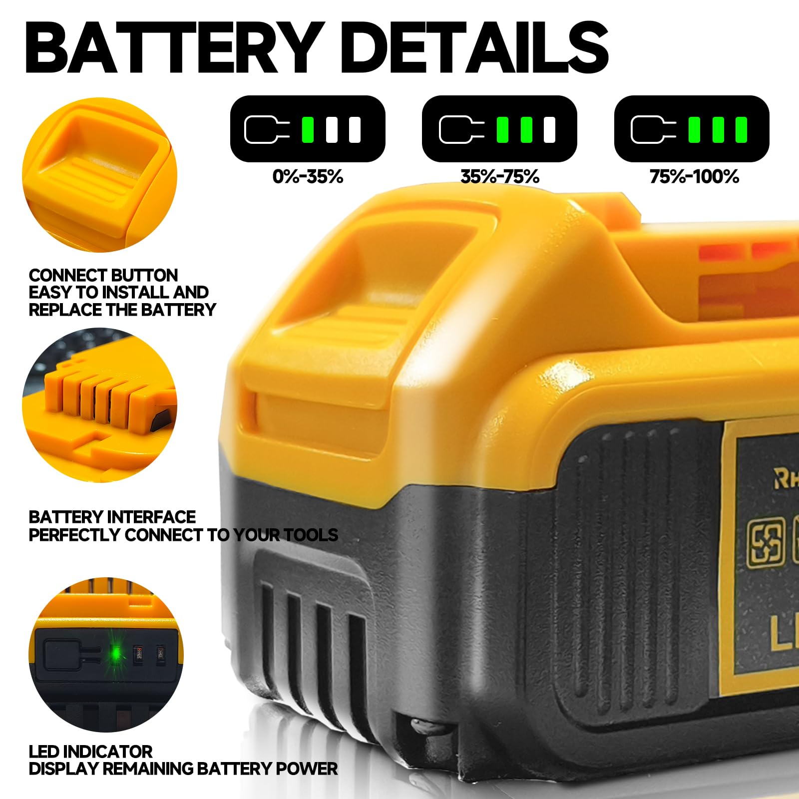 RhovixStar 4000mAh battery enabling longer work sessions with Dewalt tools.
