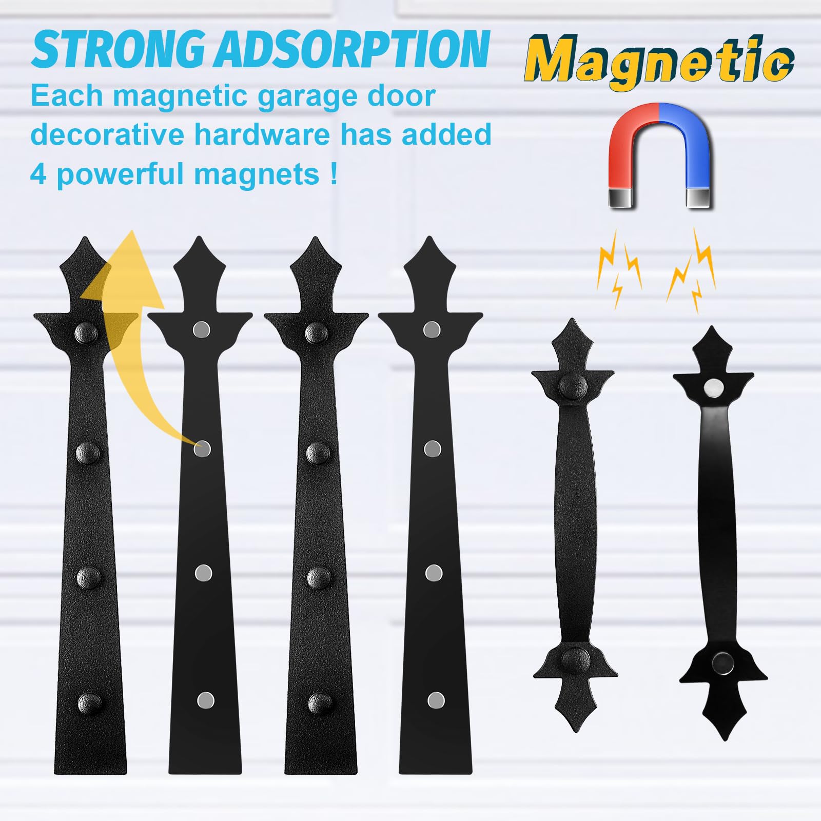 RHULKRUI strong magnets securing decorative hardware on metal door panels