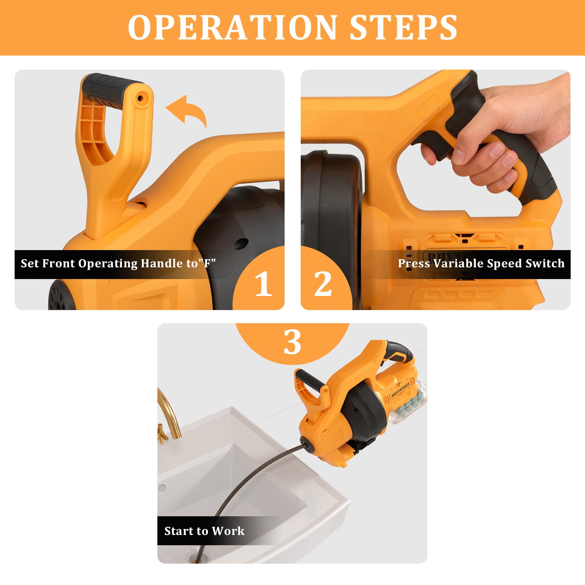 RhythNest reaches 3/4 to 3 inch pipes to clear clogs