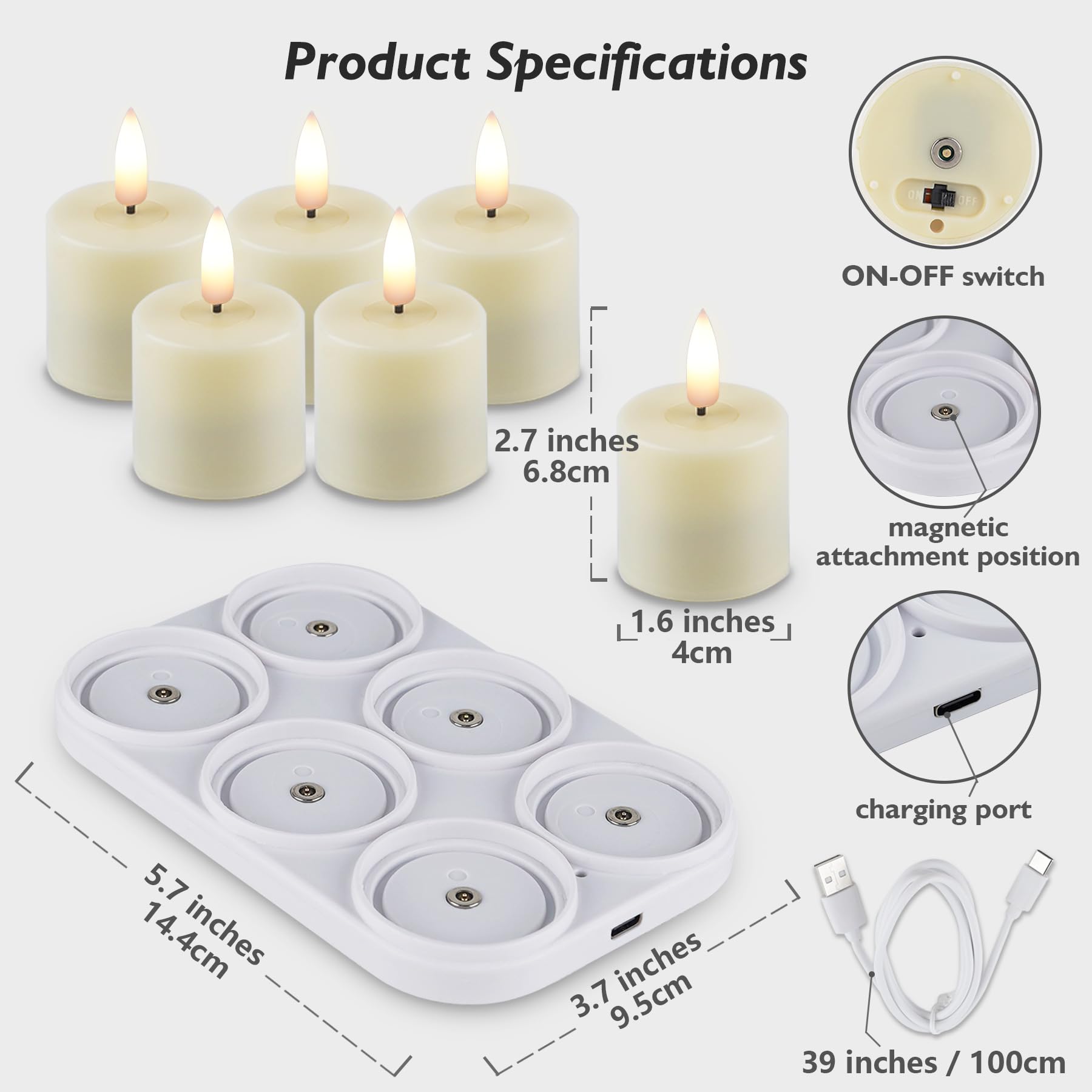 Rhytsing Type-C USB cable used to charge the candles and base.