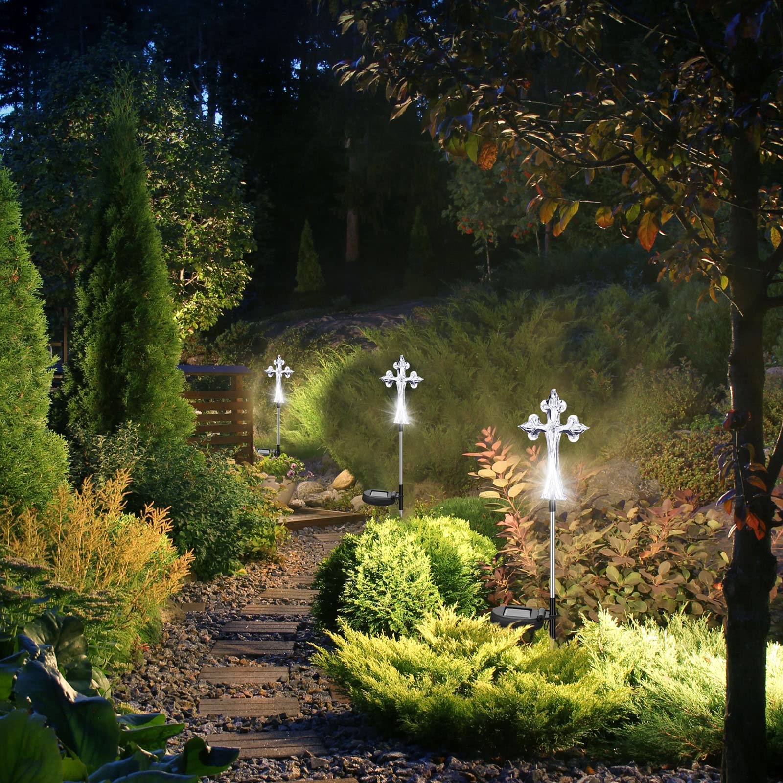 Riakrum solar cross in packaging demonstrates easy install for yard or cemetery