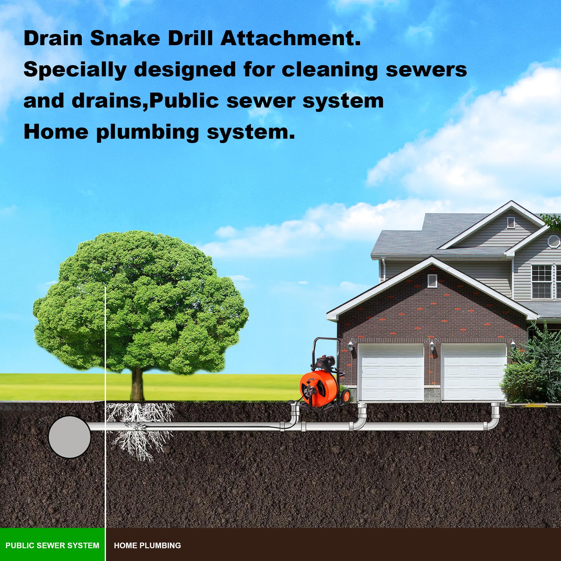 Richcat drain snake drill attachment bulb head ready for dense blockages and bathroom lines