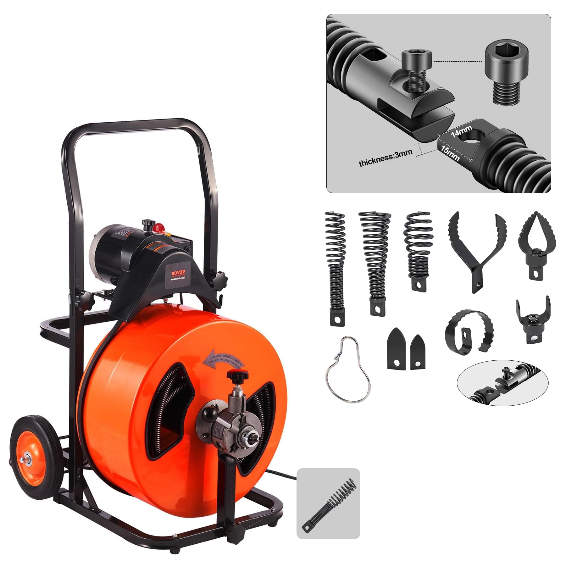 Richcat drain snake drill attachment spade head improves engagement with clog material