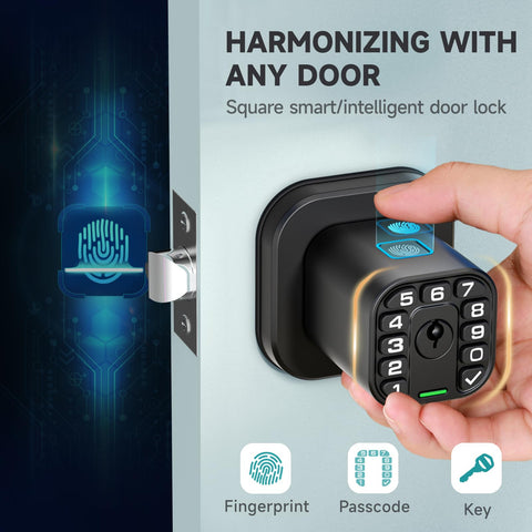 Close-up of Richelock biometric sensor recognizing fingerprints quickly