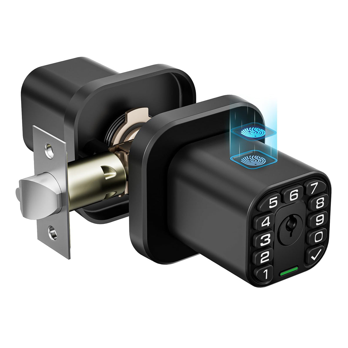 Richelock fingerprint door knob with illuminated keypad for easy night access