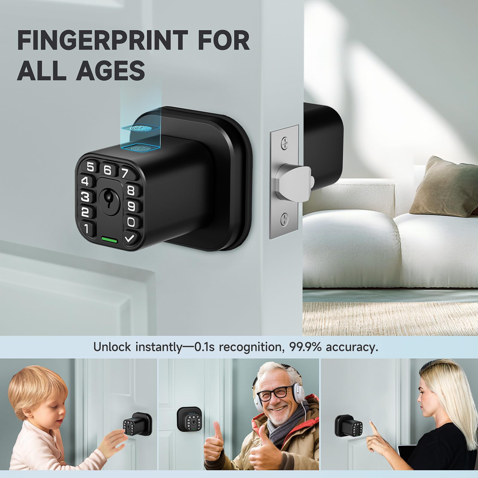 Richelock digital keypad glowing on a sleek door lock for simple entry