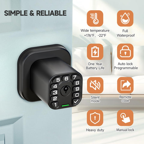 Richelock lock installed on a door showcasing weatherproof design.