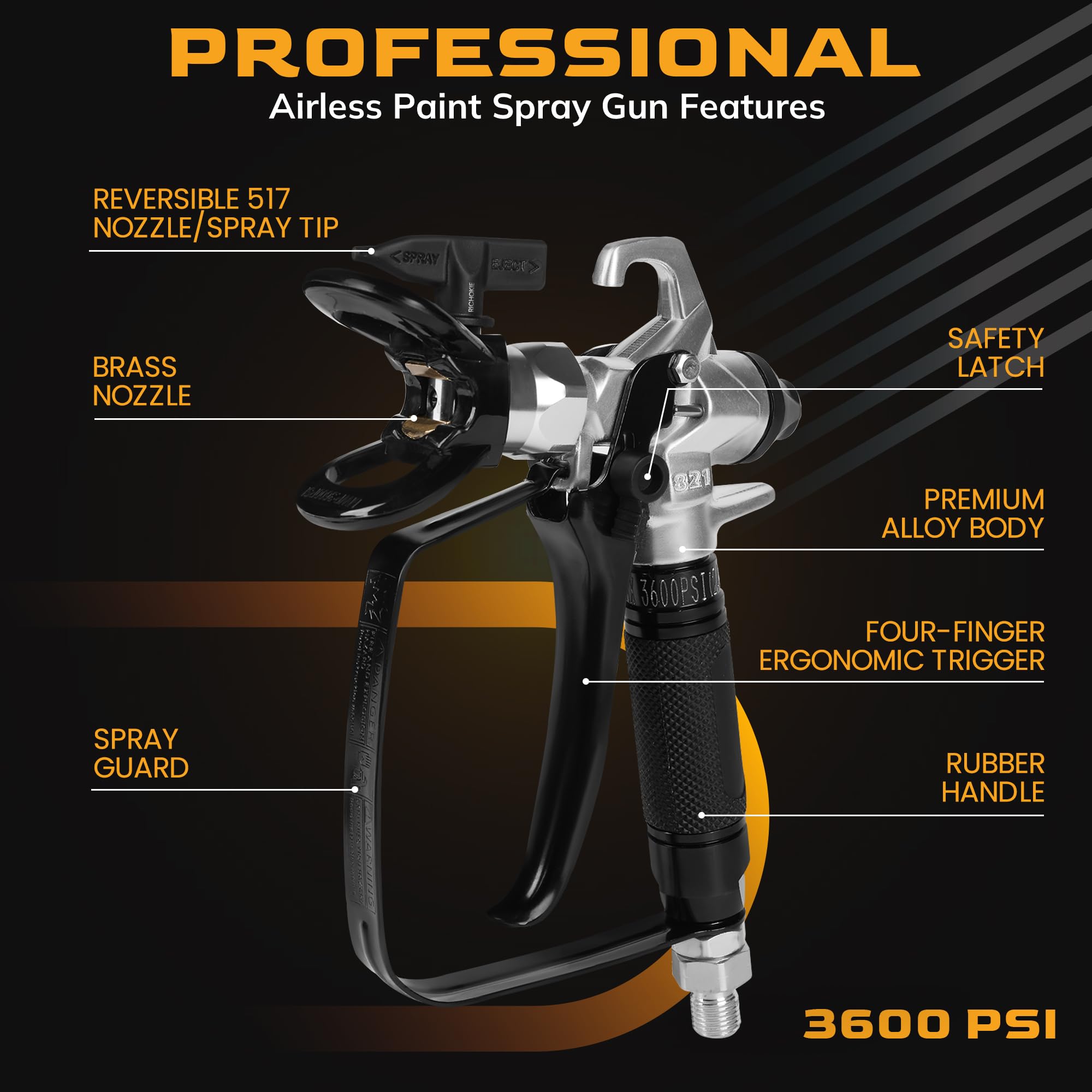 RICHOKIE airless spray gun with 517 reversible nozzle for precise finishes
