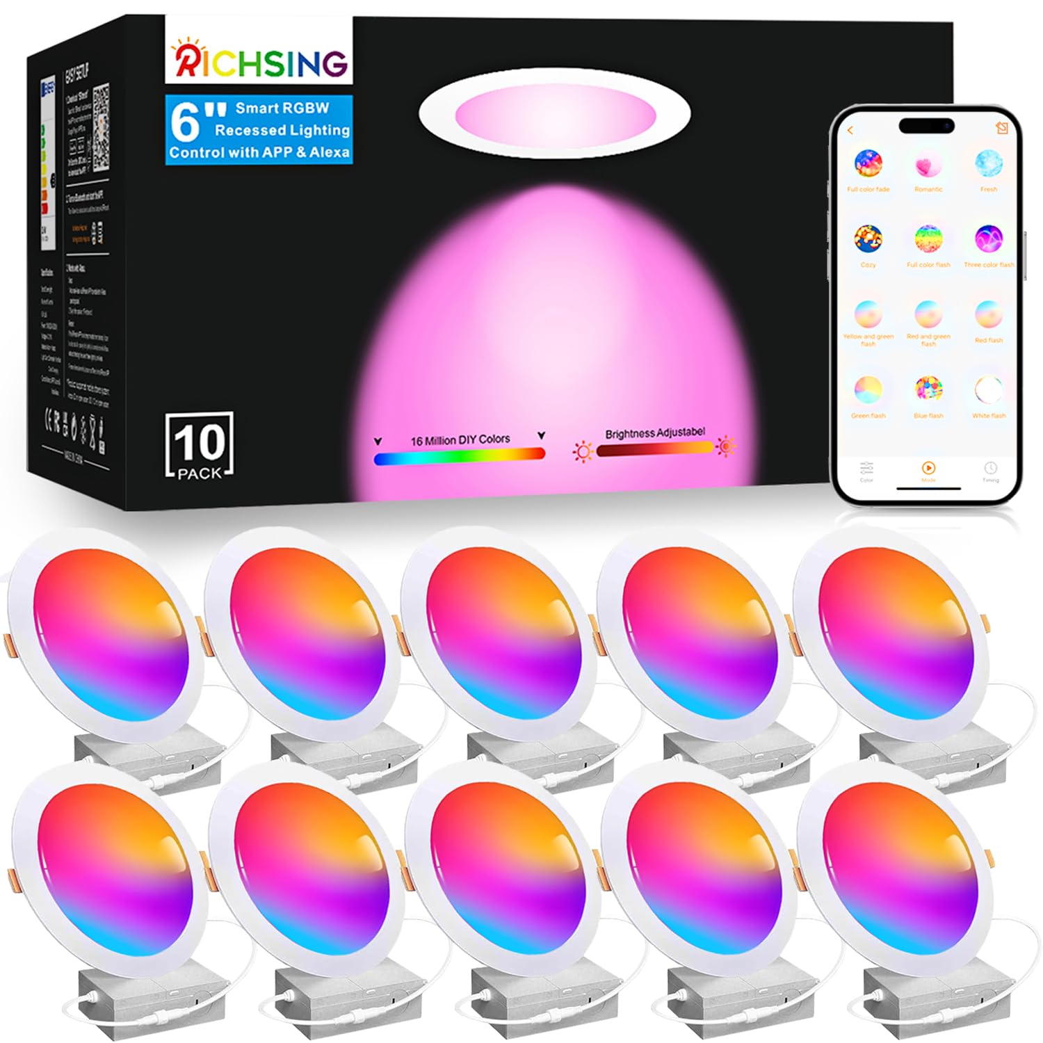 RICHSING 10-pack recessed lights in packaging ready for quick setup