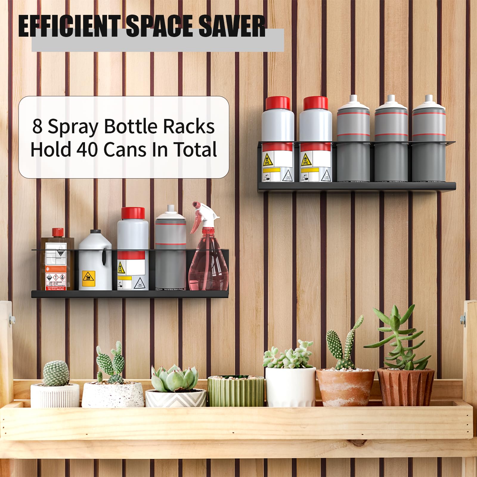 Riciakik durable black spray rack in a workshop setting ready for aerosols.
