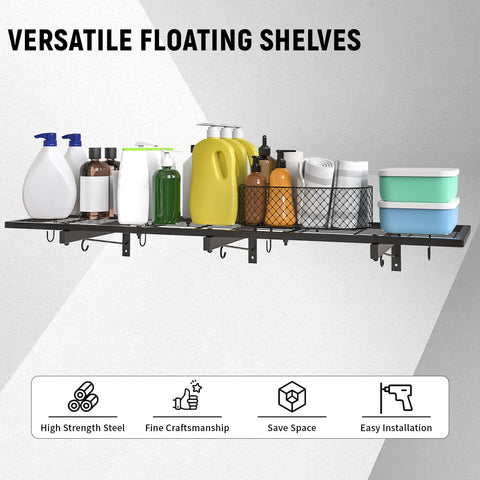 Riciakik garage shelf with 4 hooks for hanging tools and bags