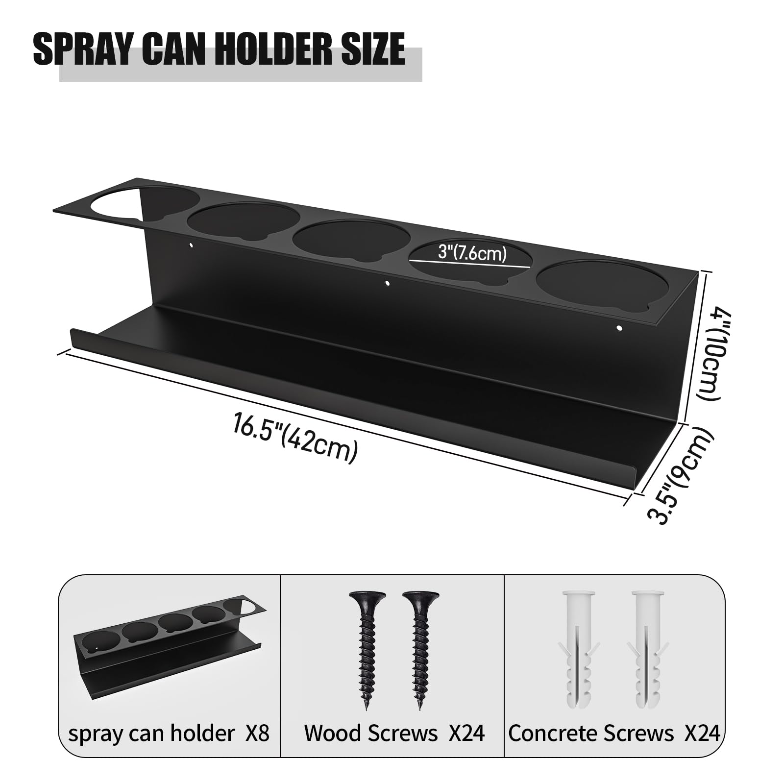 Riciakik steel powder-coated spray rack with 40 holes for sturdy aerosol storage.
