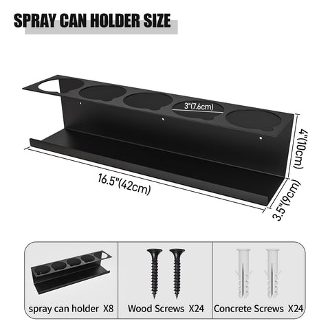 Riciakik steel powder-coated spray rack with 40 holes for sturdy aerosol storage.
