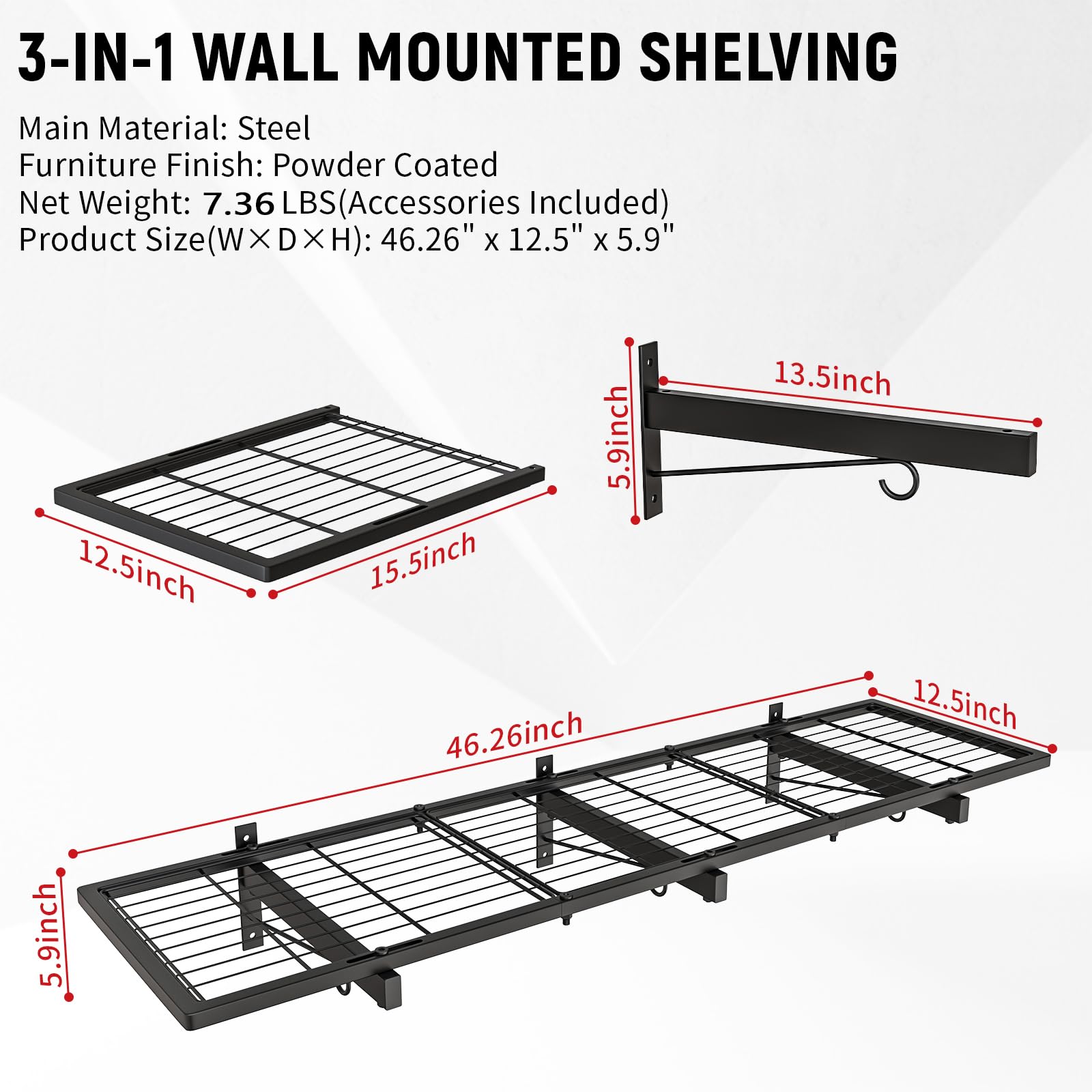 Riciakik wall-mounted bracket system supports heavy loads with stability