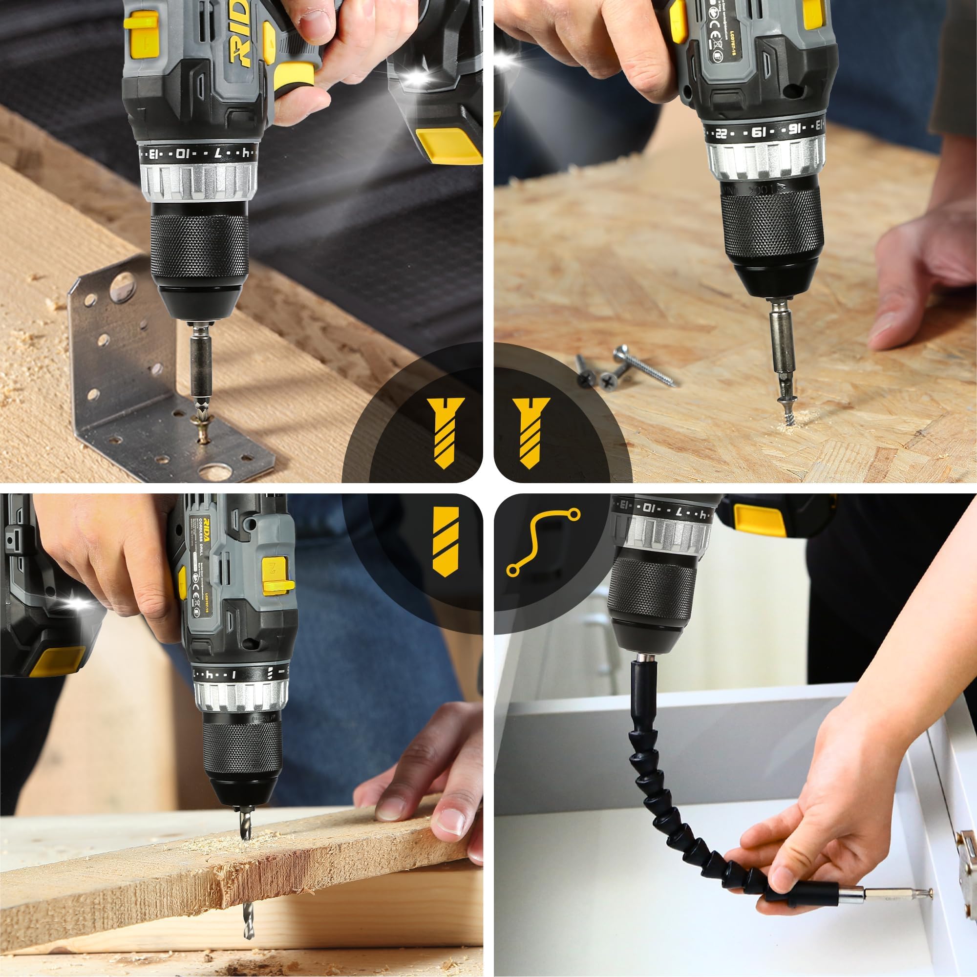 RIDA 22-piece bit set covers HSS and screwdriver bits for many tasks.