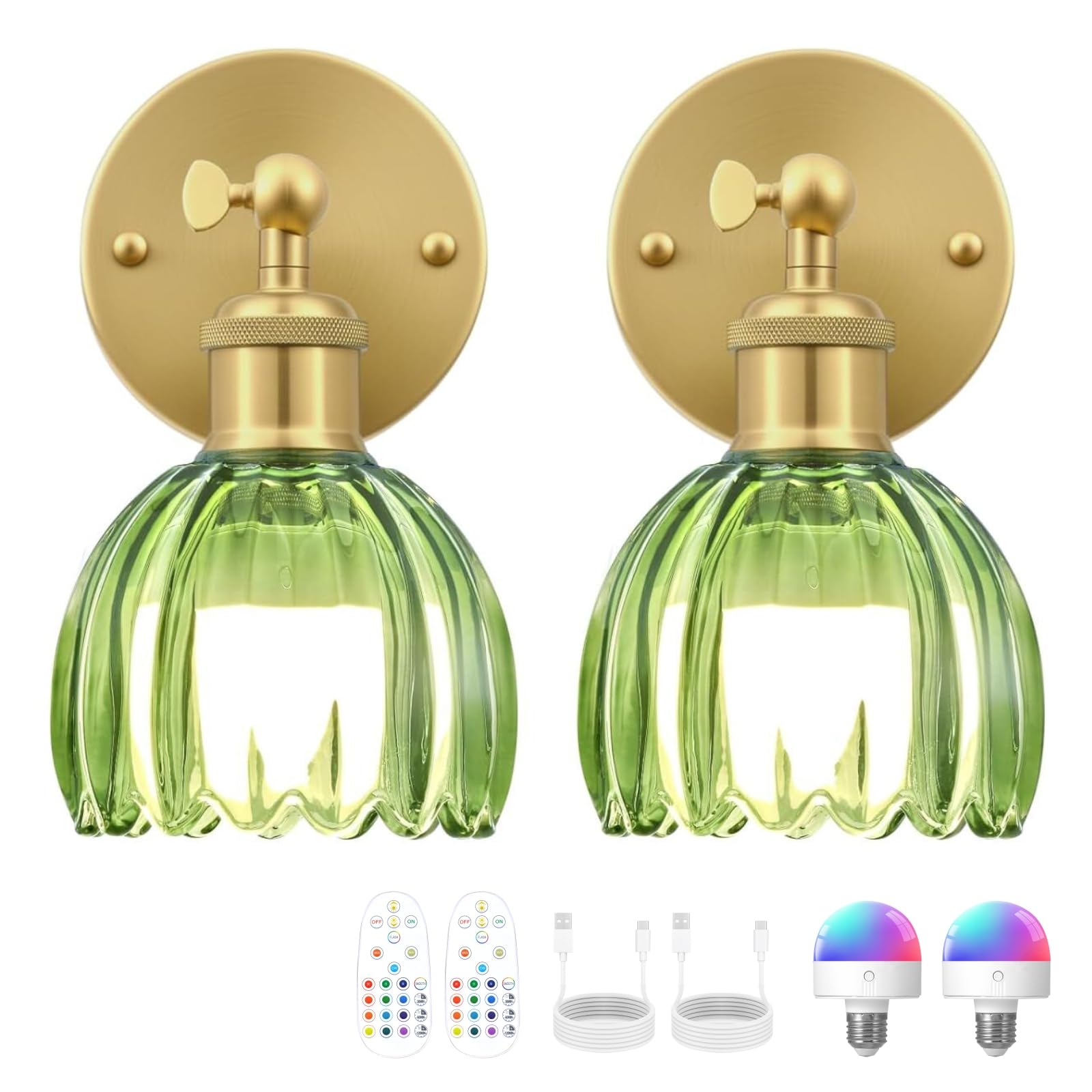 RIDALUX vintage wall sconce with green tulip shade provides warm ambient lighting.