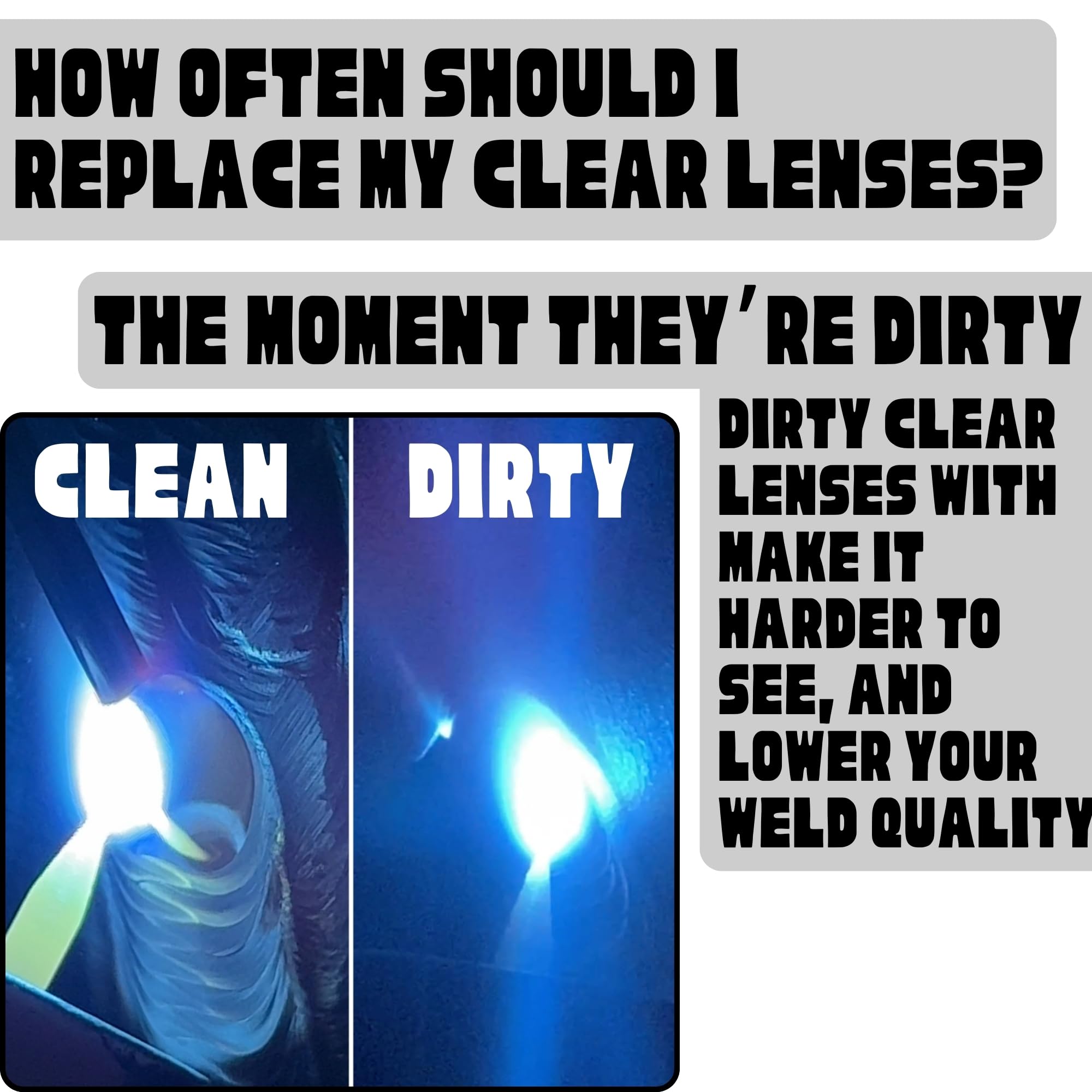 Ridge Products clear welding lens 2x4-25 close-up edge detail shows durability.