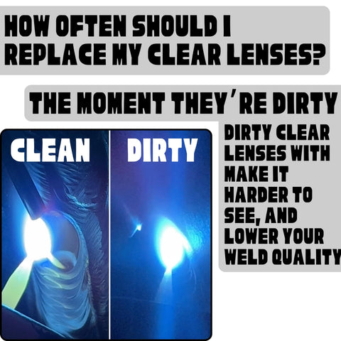 Ridge Products clear welding lens 2x4-25 close-up edge detail shows durability.