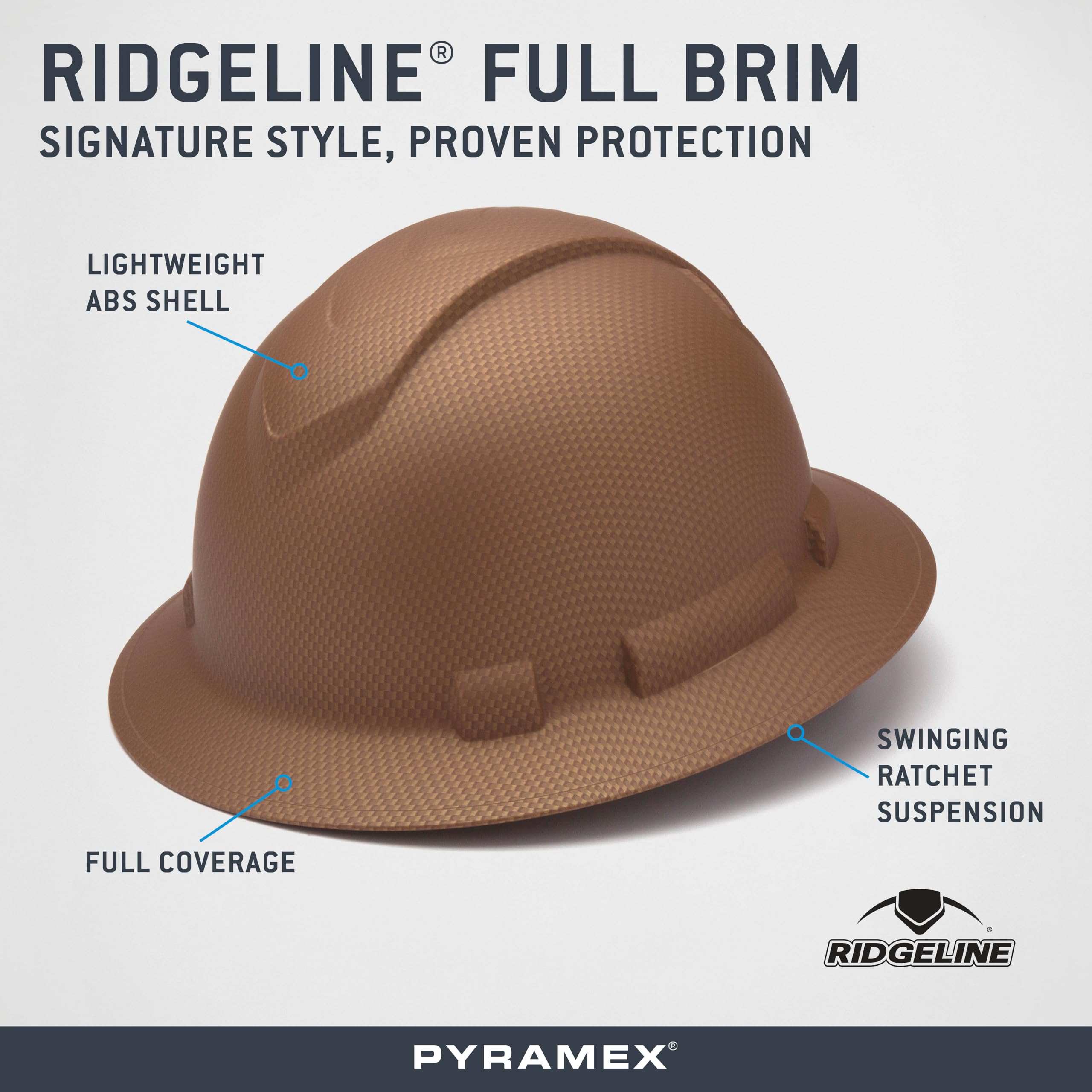 Ridgeline Pyramex hat offers custom imprinting for branding and safety recognition.