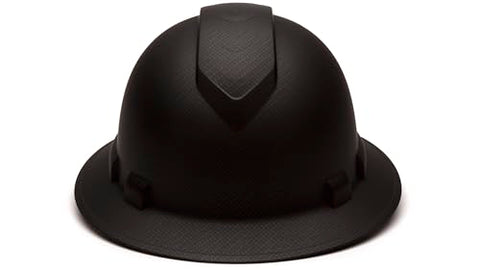 Ridgeline Pyramex full brim hard hat left side view demonstrates adjustable fit for extended wear