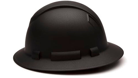 Ridgeline Pyramex full brim hard hat right side view highlights rugged ABS shell