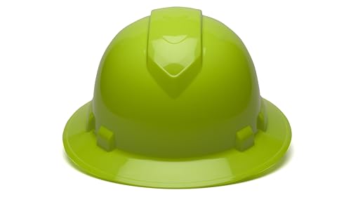 Ridgeline Pyramex full brim hat side view highlighting lime color for on-site visibility.