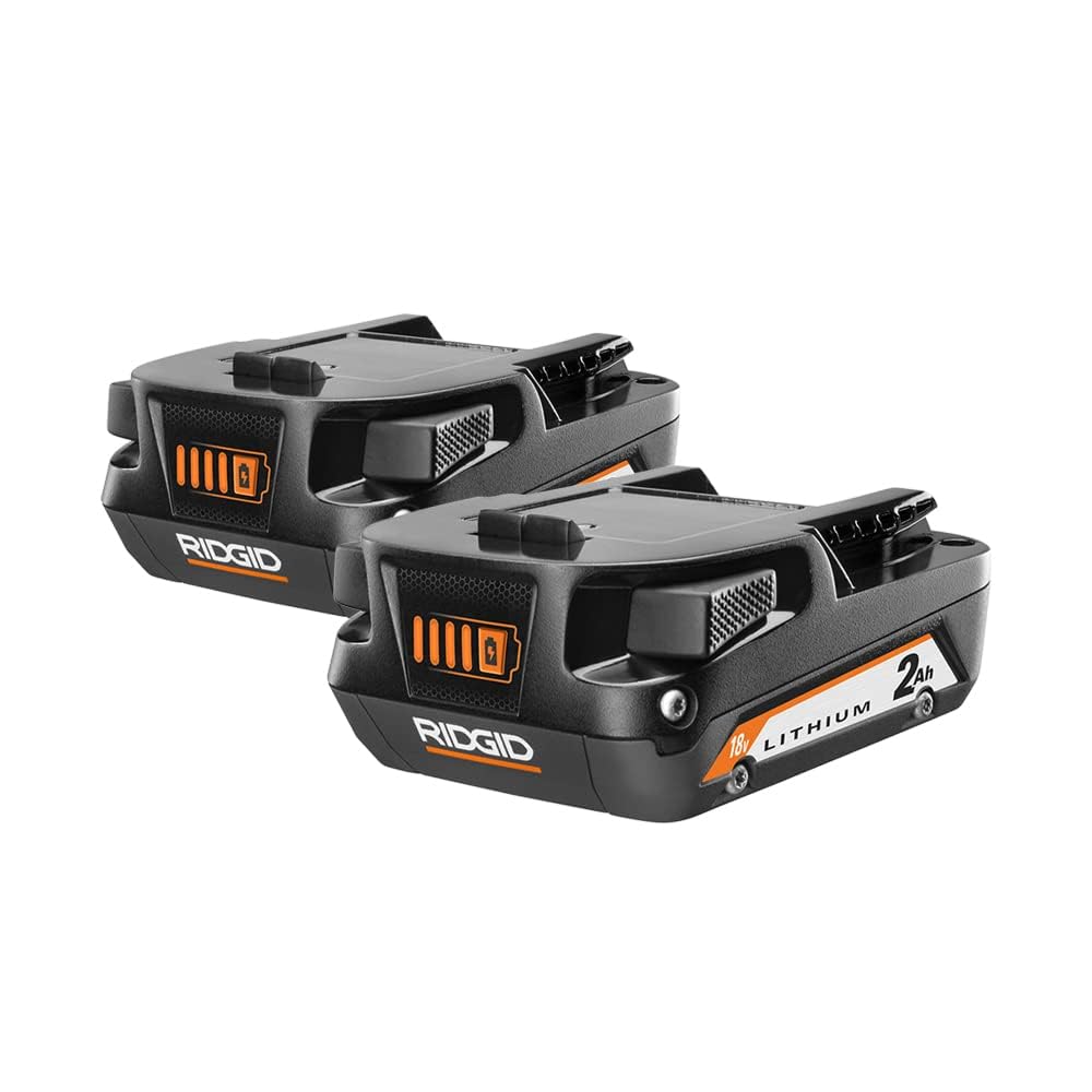 RIDGID 18V 2.0Ah battery pack two-pack with fuel gauge for extended runtime