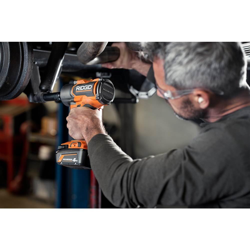 RIDGID 18V brushless high-torque impact wrench LED light for better visibility during fastening