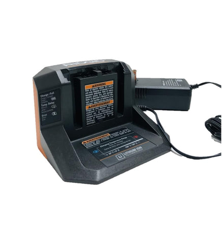 RIDGID 18V charger compact design fits in small workspaces on site.