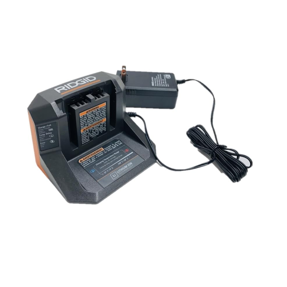 RIDGID wall-mountable charger enables organized, space-saving workspace.
