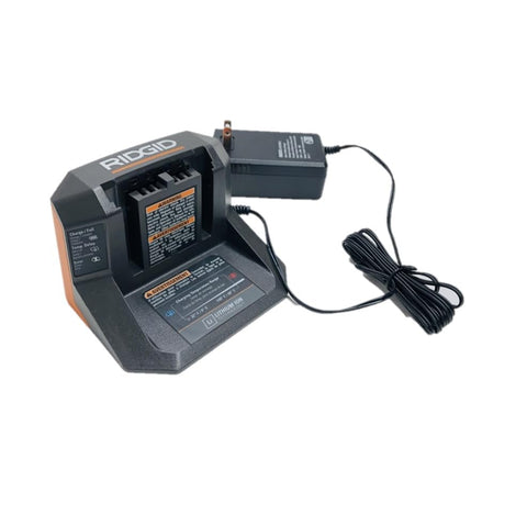 RIDGID wall-mountable charger enables organized, space-saving workspace.
