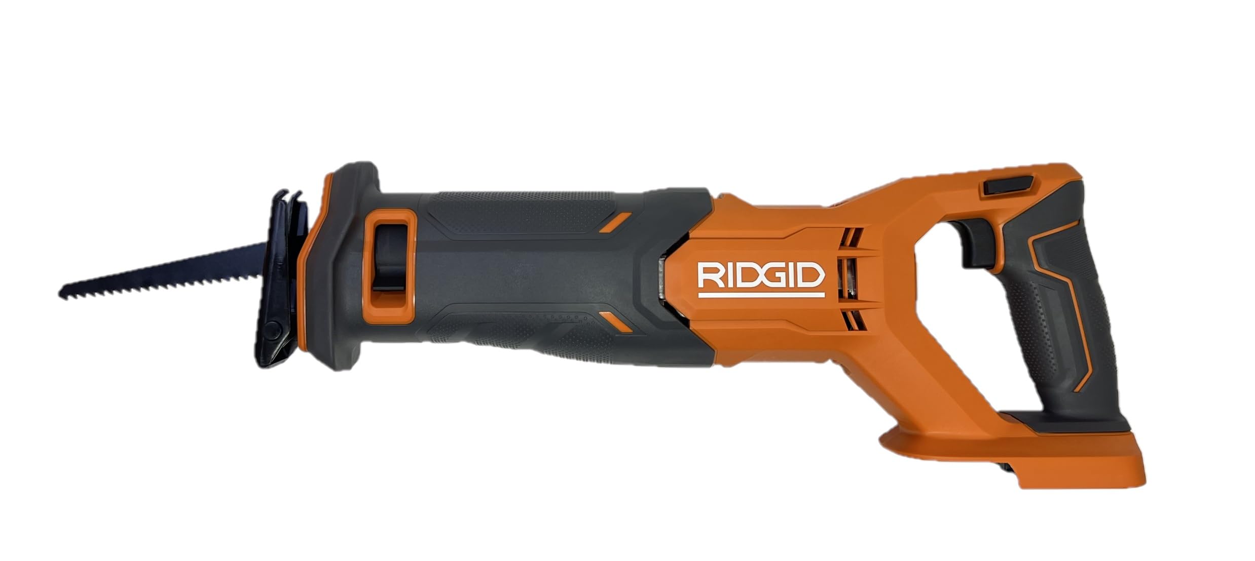 RIDGID 18V reciprocating saw in action slicing material quickly.