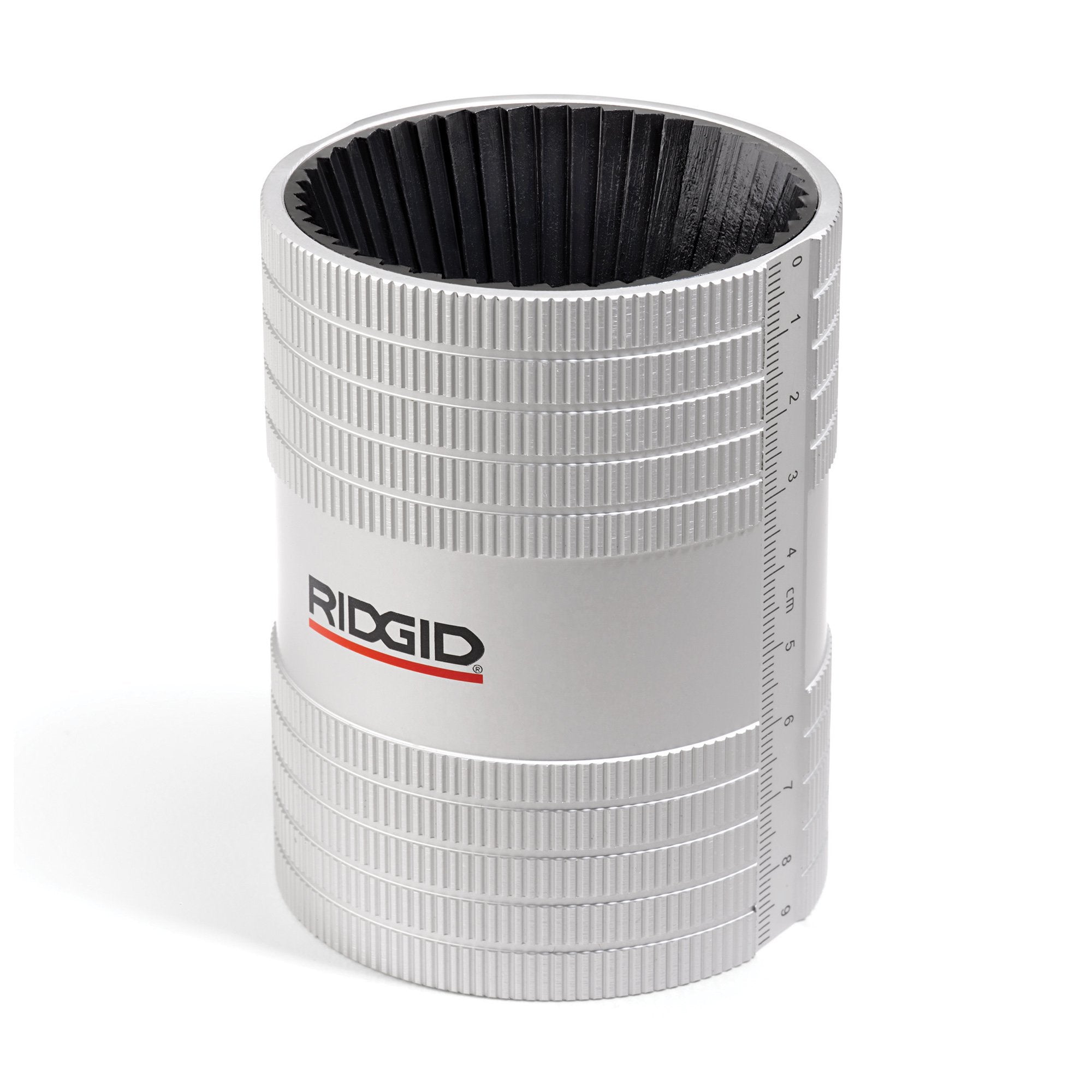 RIDGID 29993 inner/outer reamer closeup showing 46 cutting edges for fast inner reaming.