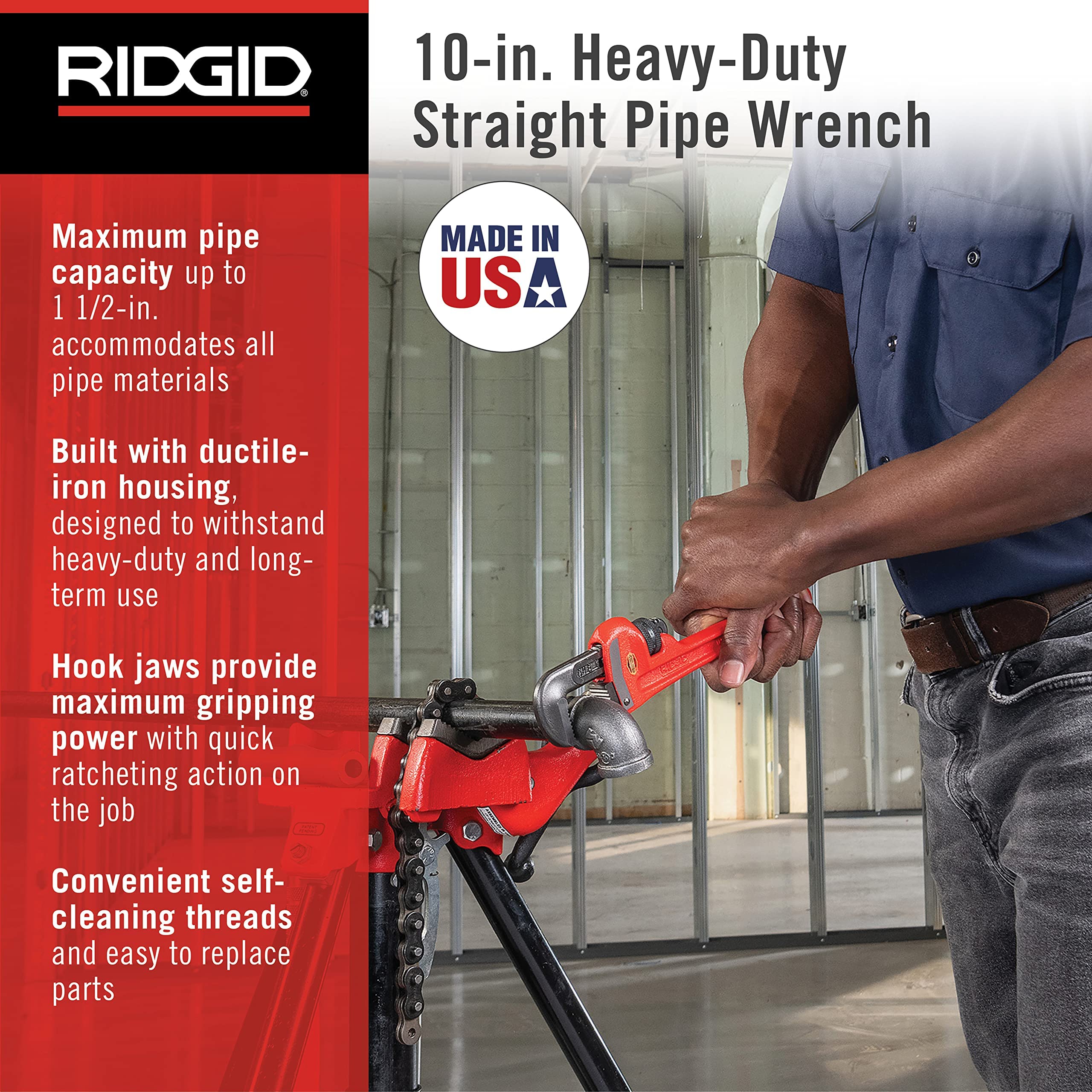 RIDGID 31010 wrench jaw delivers secure grip on various pipe sizes.