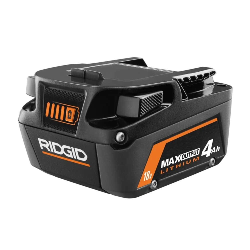 RIDGID AC840040 battery front view, showcasing compact design and extended runtime potential.