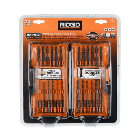RIDGID AC98241 24-piece impact driving kit in use for furniture assembly.